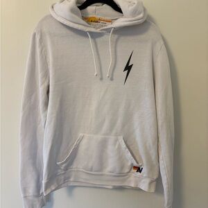 Aviator Nation White Hoodie with Black Lightning Bolt